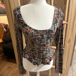 Free People Floral Long Sleeve Top